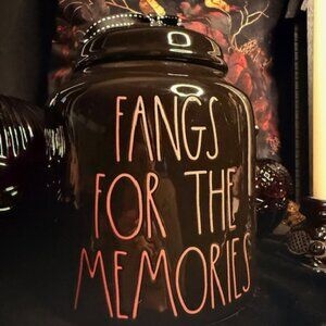 Rae Dunn Fangs for the Memories Canister Black Halloween Artisan Collection NWT